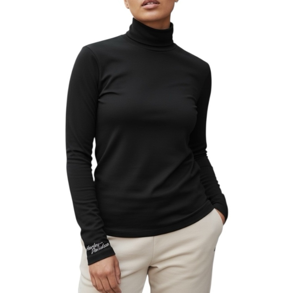 Harley Davidson Large Black Turtleneck Embroidered Layering Biker Bikercore Edgy